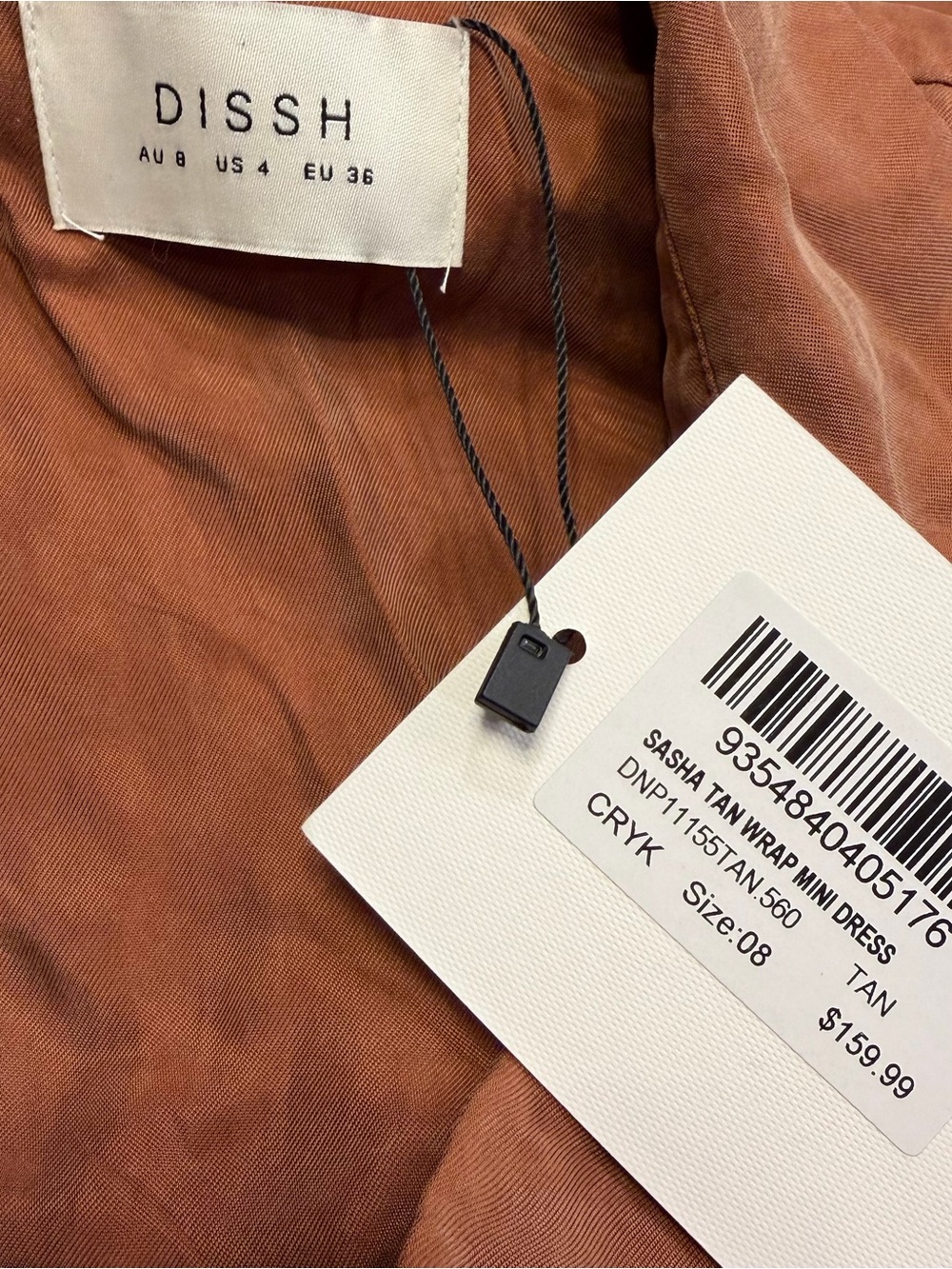 Dissh Sasha Wrap Mini Dress Tan Cupro Viscose Long Sleeve Nwt Size 4 — image 2 of 8